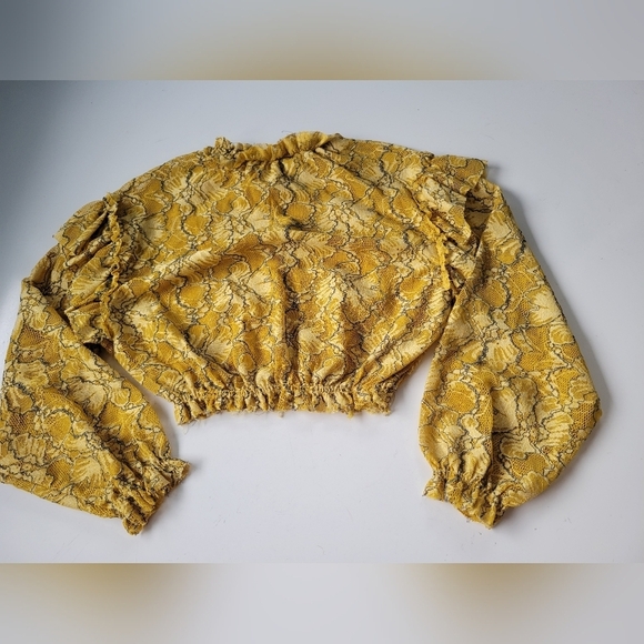 Zara Ruffle Lace Balloon Sleeve Yellow Top Small - Picture 2 of 8